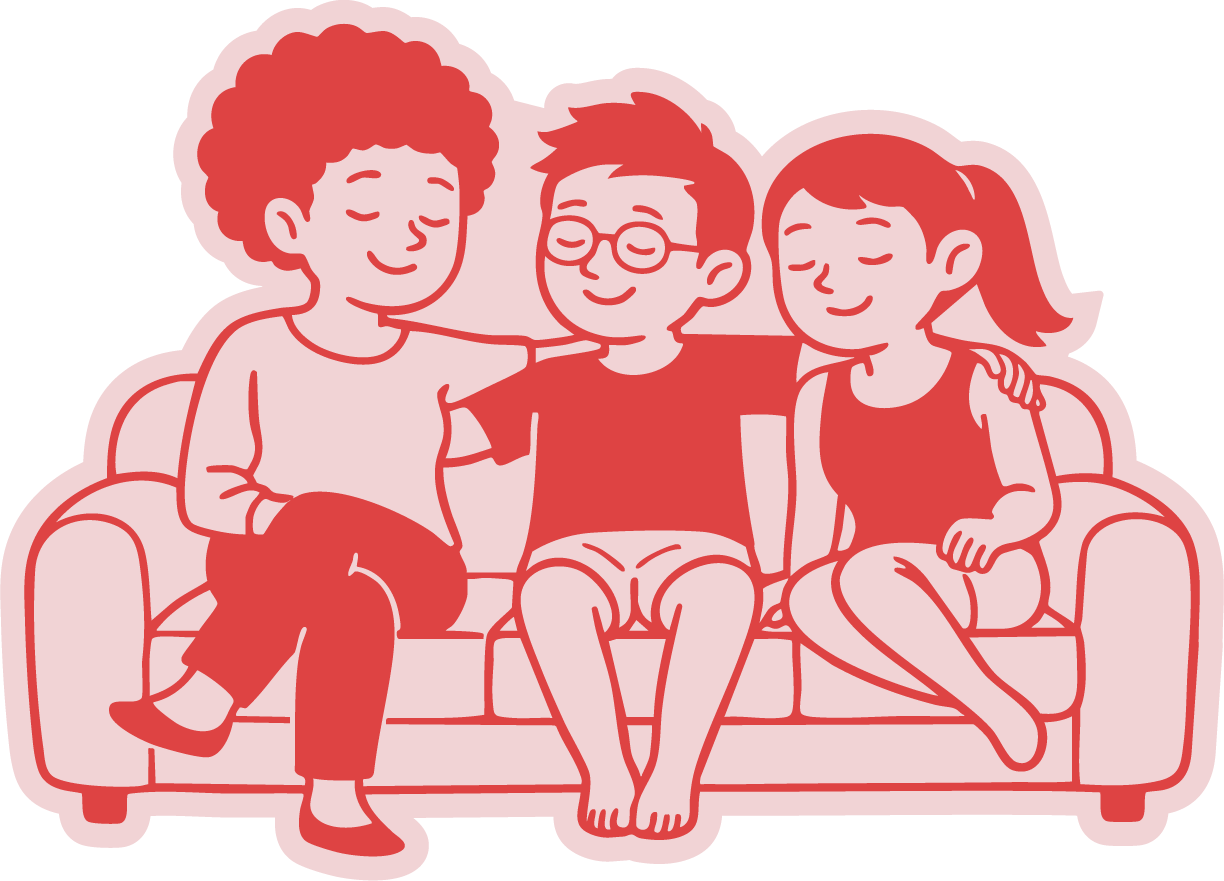 Ilustração de uma família reunida no sofá