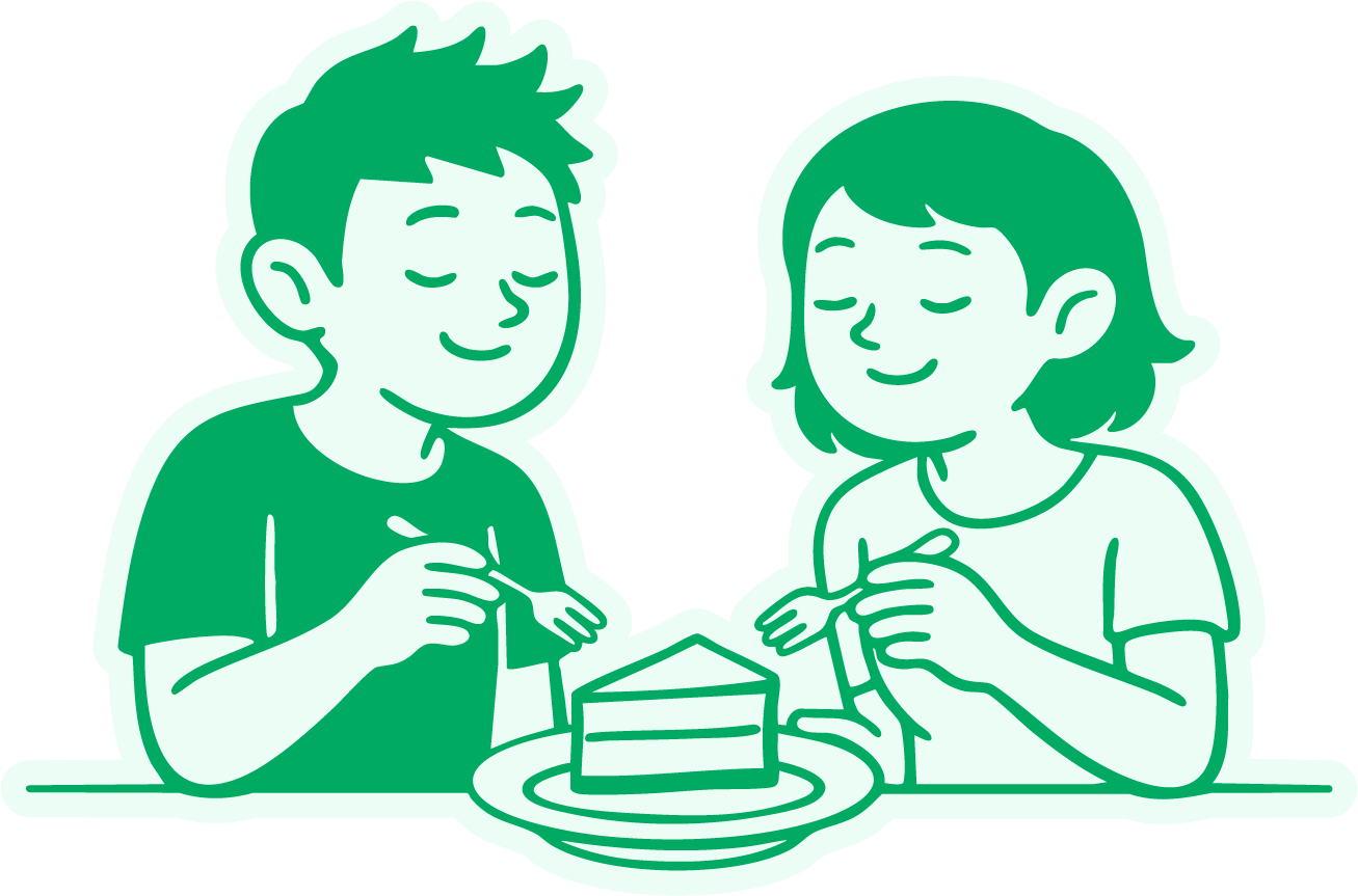 Ilustração de dois amigos dividindo uma torta