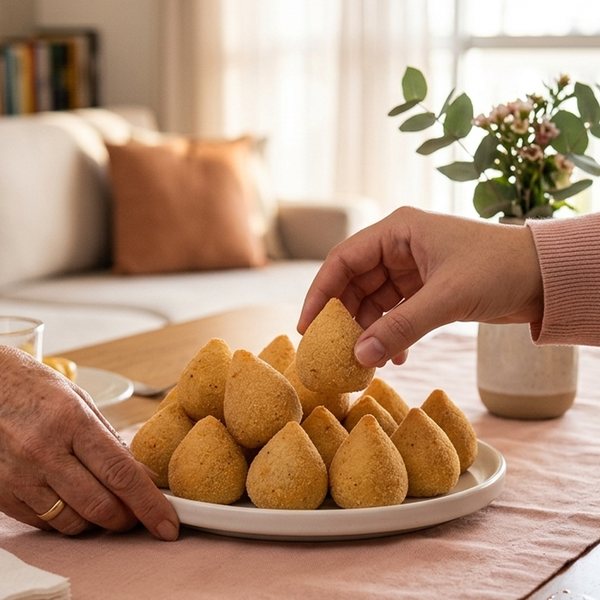 Coxinhas servidas em casa
